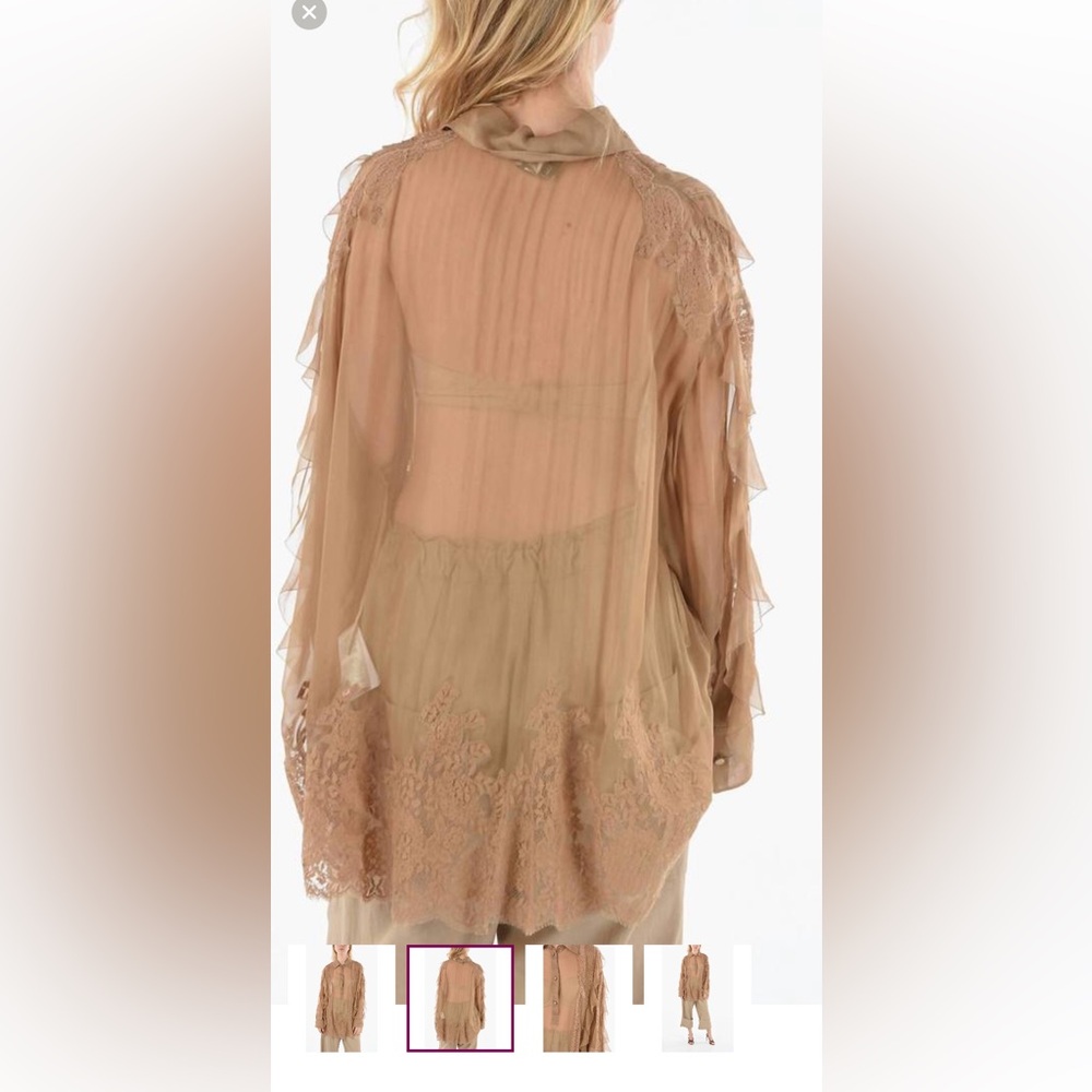 Valentino Sheer Ruffle Lace Blouse - Tan - Picture 7 of 10
